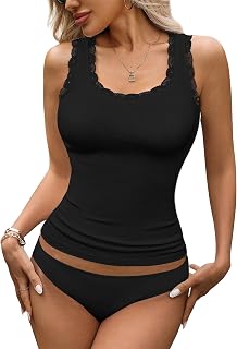 Rooscier Women's Lace Camisole Tank Tops Soft Stretch Ribbed Modal Cami Vest