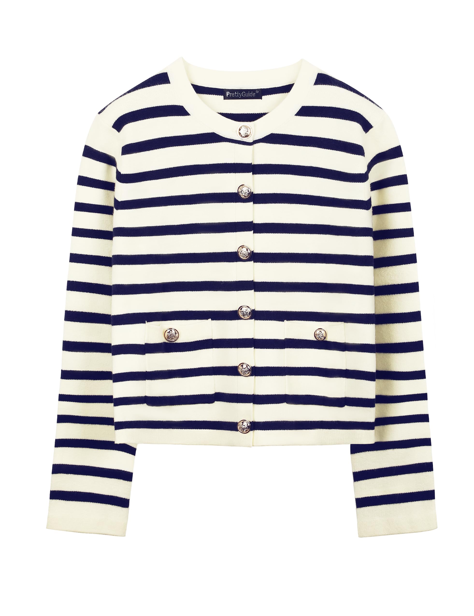 Women's Striped Cardigan Long Sleeve Button Down Cardigan Cropped Jacket with Po