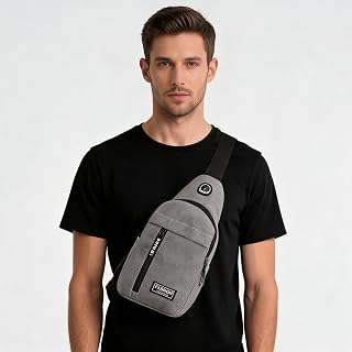 Crossbody Sling Bag for Men and Women Chest Bag with Adjustable Straps and Dual Zipper Pockets