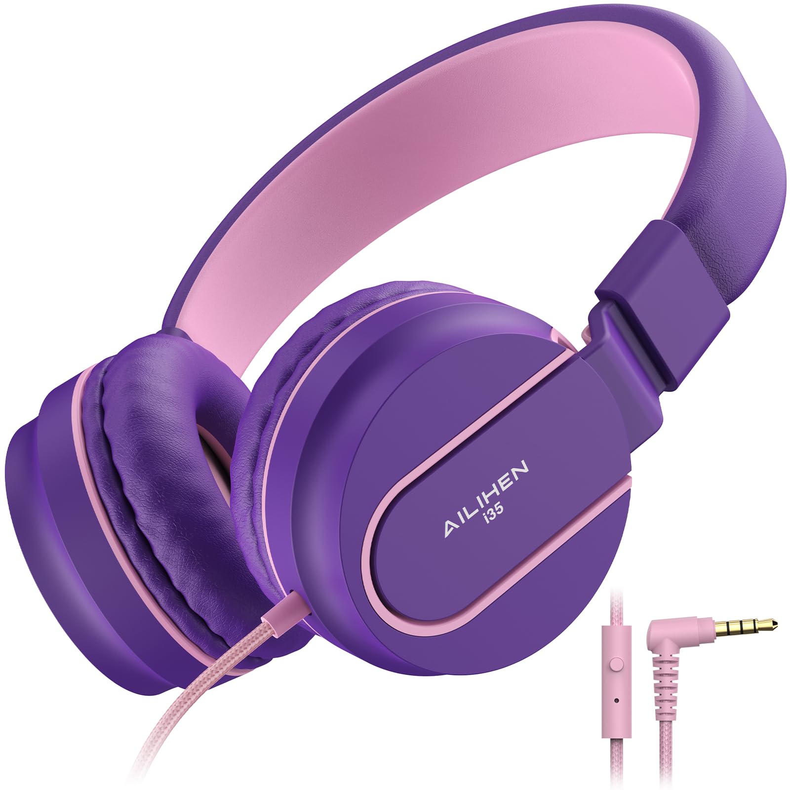 Kids Headphones for School with Microphone, 93dB Volume Limited, PinkPurple | Wi