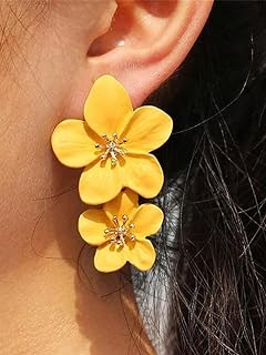 5 Petal Double Layer Fresh Floral Earrings for Women Daily Wear Lightweight Delicate Bohemian Elegant