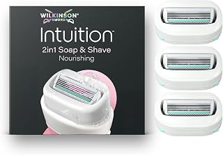 Wilkinson Sword Intuition Soap & Shave Nourishing Women's Razor, 3 Refills | 2in1, 4 Blade Shaving Razors for Women with Built-In Vegan Soap and Shea Butter, Just Add Water, No Shave Gel Needed