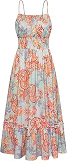 GRACE KARIN Summer Dresses Women 2026 Vacation, Smocked Floral Maxi Dress, Boho Beach Sundress with Pockets Fashion Clothing