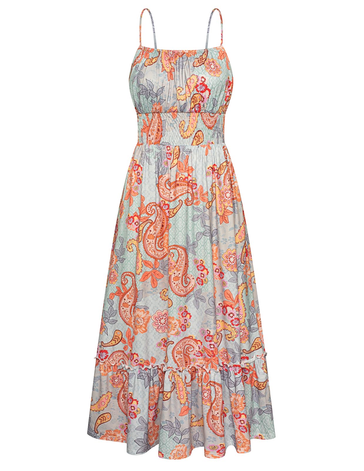 GRACE KARIN Summer Dresses Women 2026 Vacation, Smocked Floral Maxi Dress, Boho 