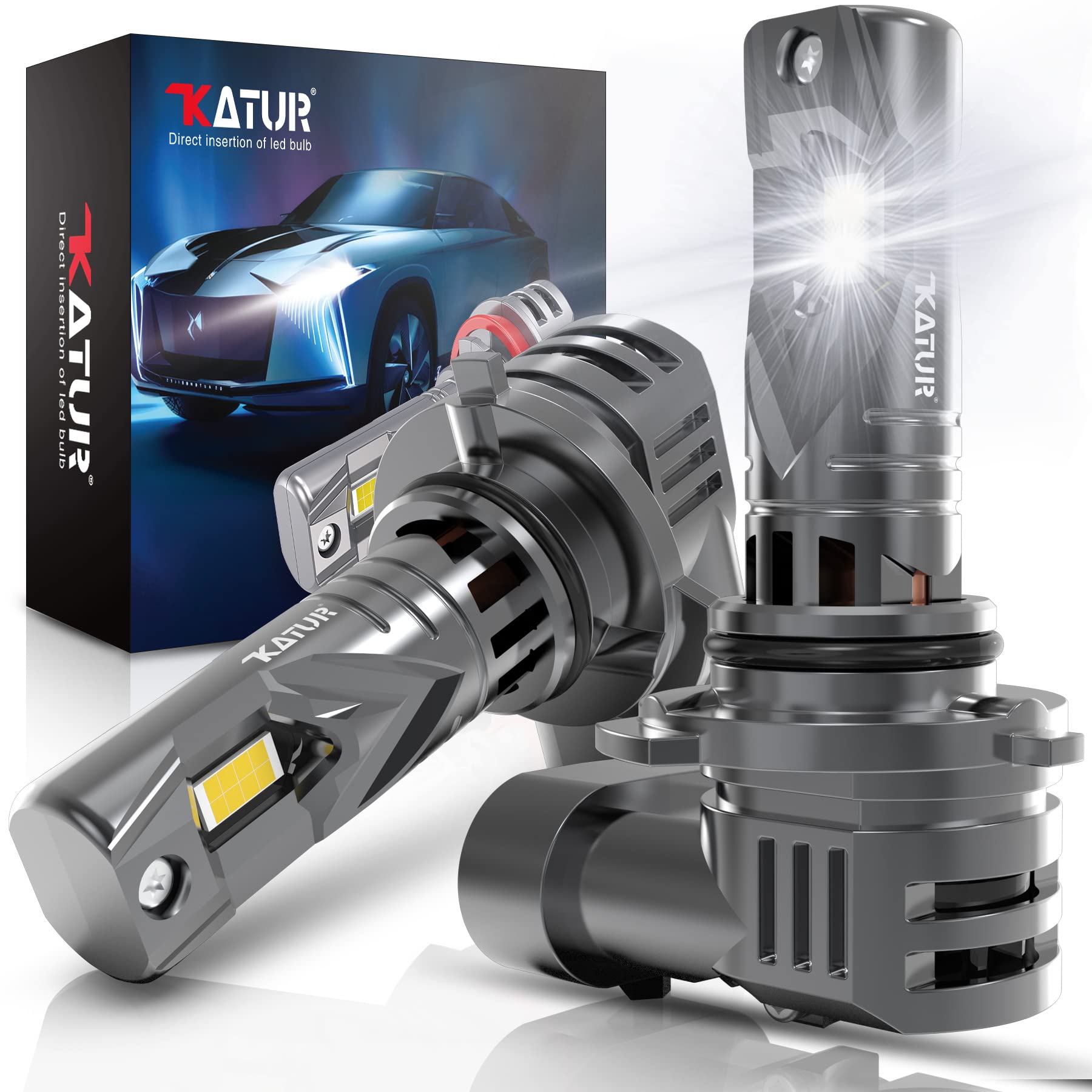 KATUR 9006 LED Headlight Bulbs, 800% Brightness 32000LM 6000K Xenon White 1:1 Mi