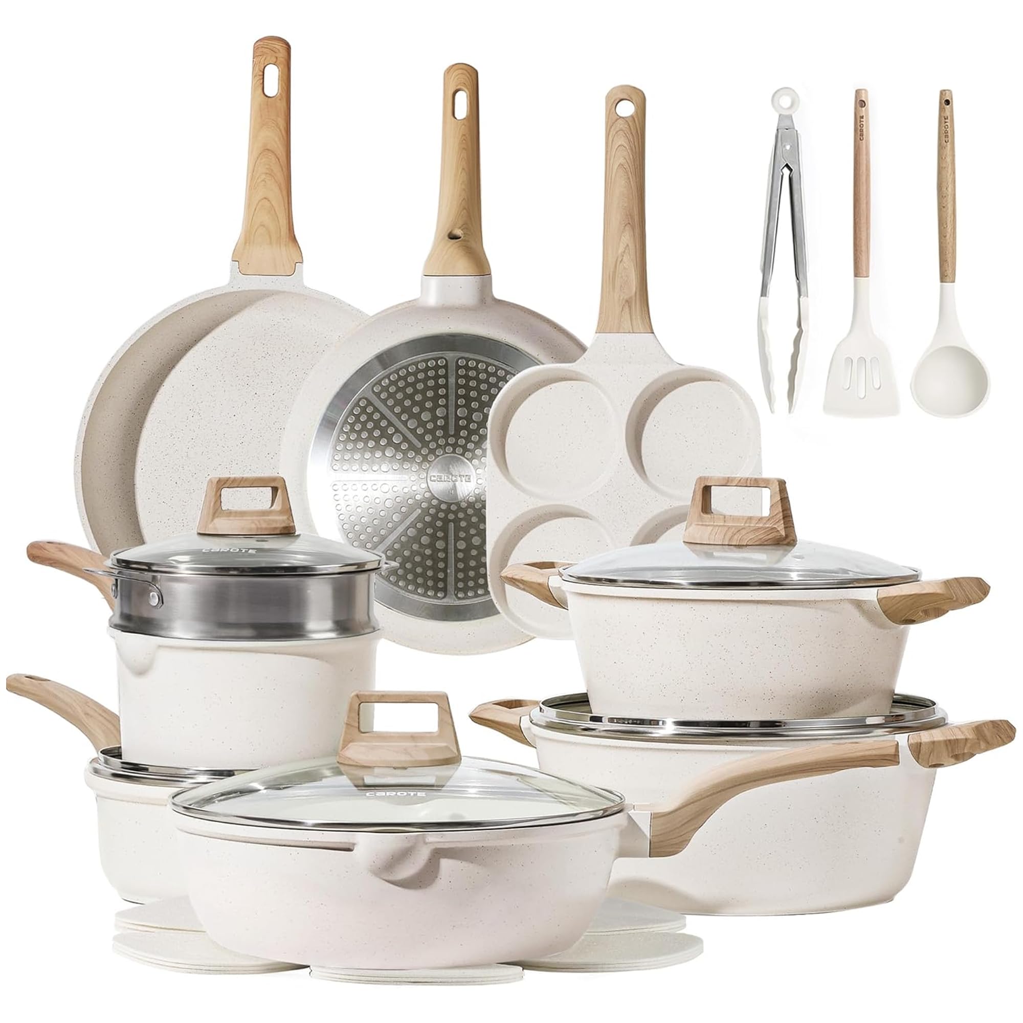 CAROTE 21pcs Pots and Pans Set, Nonstick Cookware Sets, with Egg Pan | Induction