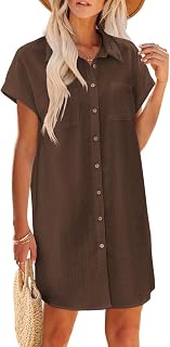 Zeagoo Summer Dresses for Women 2026 Cotton Button Short Sleeve Casual Dresses Mini Beach Dress