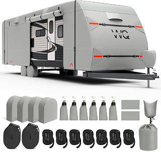 IWIQI RV Cover, 7-Layer Top Travel Trailer Cover Fits 20-22FT Campers | Waterproof & UV Resistant, Includes 4 Tire Covers & 6 Tongue Jack Covers, All-Weather Outdoor Protection