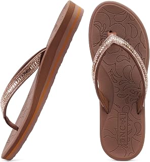 ONCAI Damen Zehentrenner Flip Flops mit Glitter Indoor/Outdoor Sommer Schwimmbad Strand Komfort Strand Plattform Angenehme Sandalen Badelatschen mit Orthopädie Arch Support Größe 36-43 EU