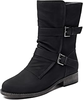 Veittes Stivali da cowboy da donna, a metà polpaccio, con tacco grosso basso, cerniera laterale, stile moto, punta rotonda classica, stivali alla moda western (nero/marrone scuro/grigio)