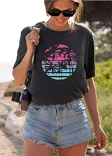 Hawaiian Shirts for Women Palm Tree Beach Cute Summer Vacation Short Sleeve Shirt Loose Fit