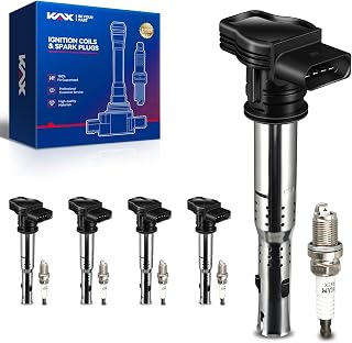 KAX 5 Ignition Coils &amp; 5 Iridium Spark Plugs Set for A6 Jetta Passat | Fits A3 A4 A5 Q5 R8 TT TTS RS4 RS5 allroad, Tiguan Beetle CC Golf GTI Eos Beetle Golf R, UF575, 07K905715G