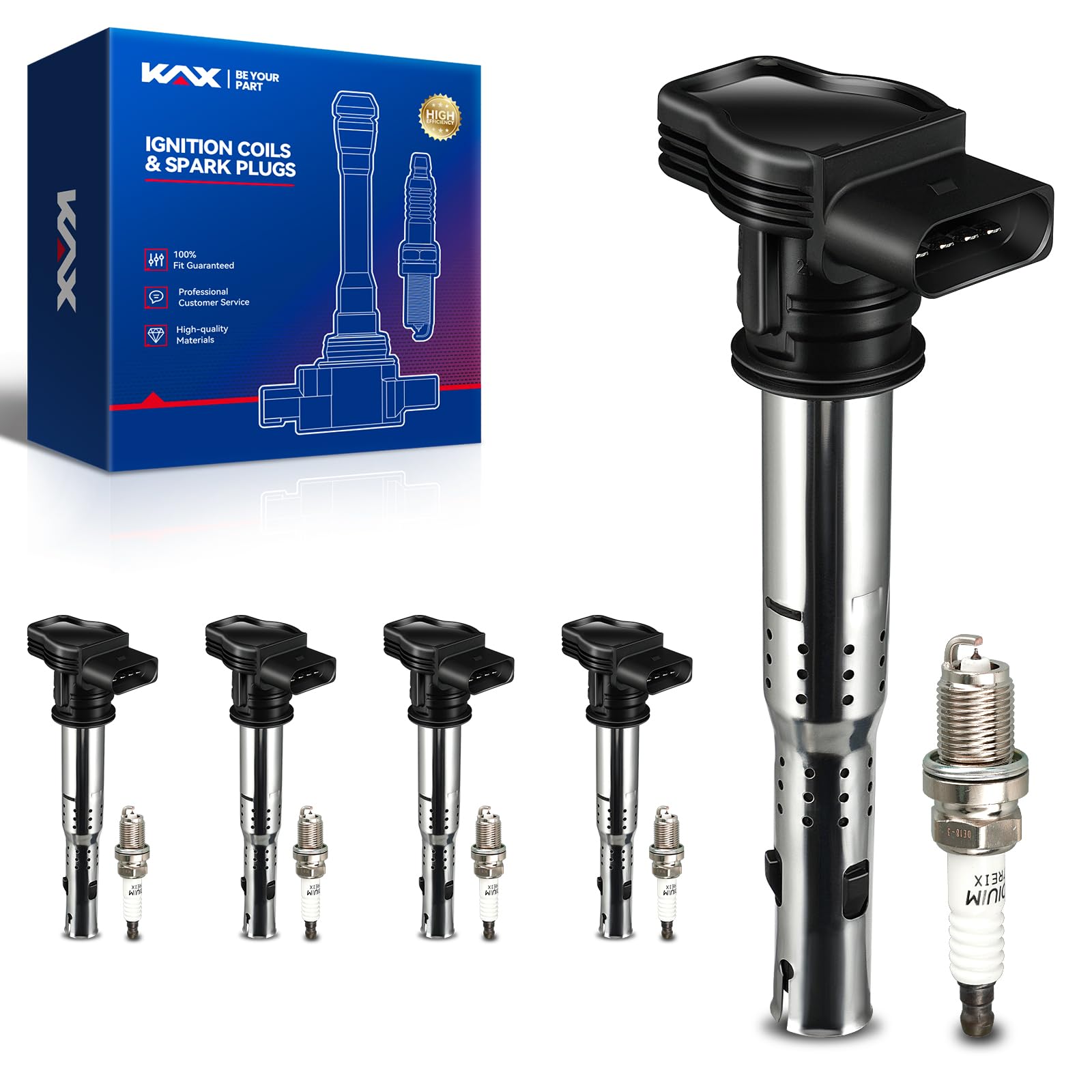 KAX 5 Ignition Coils & 5 Iridium Spark Plugs Set for A6 Jetta Passat | Fits A3 A