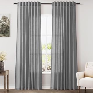 dark grey linen curtains 84 inches long for bedroom rod pocket back tab light filtering semi sheer curtain farmhouse decor textured curtains