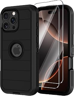 for iPhone 16 Pro Max Case with Screen Protector,Heavy Duty 3-Layer Military Grade Drop Protection Cases,Full Body Shock-Absorbing Dust Proof Rugged Bumper Phone Cover for Apple 16 Pro Max (Black)
