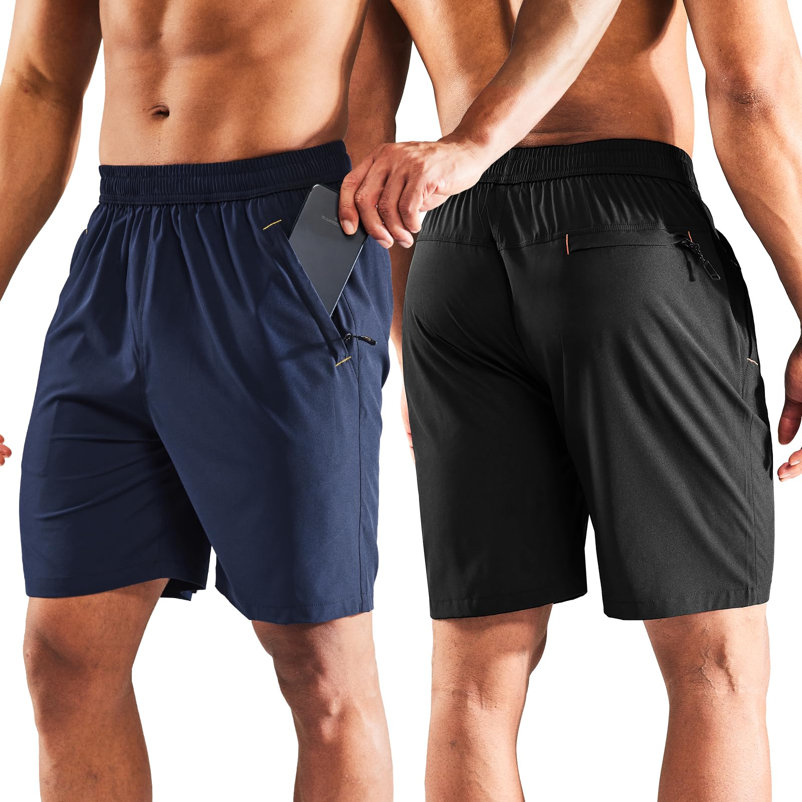 MIER Pantalones cortos para correr de secado rápido con bolsillo con cremallera,