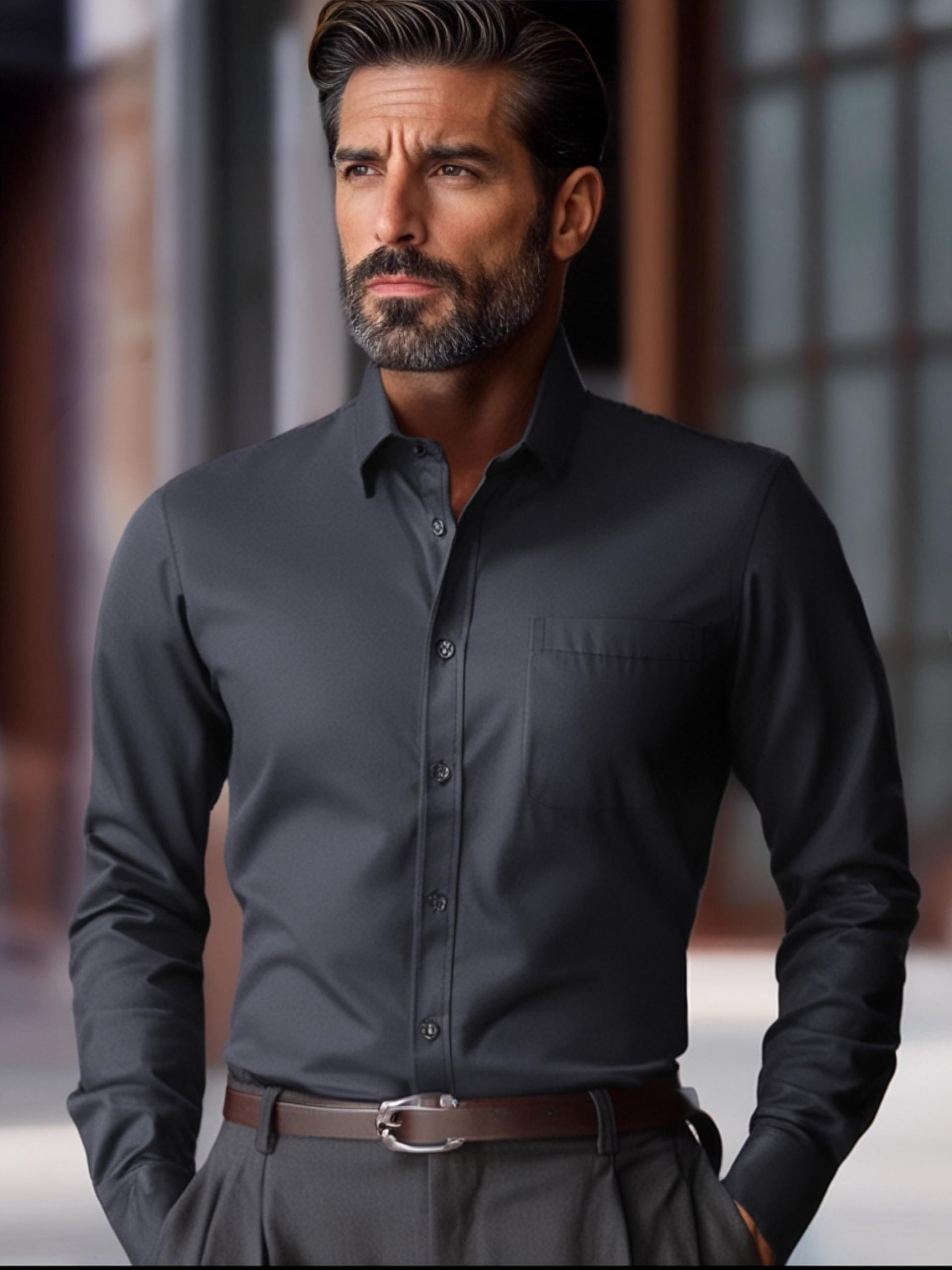 Men’s Slim Fit Long Sleeve Shirt Button Down Business Casual Office Wear
