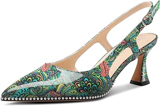 NobleOnly Women's Closed Toe Medium Kittens Heel Slingback Pumps Buckle Dress Casual Slip-on Shoes 6.5 cm Heels