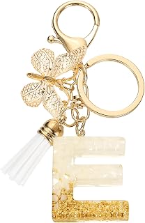 uxcell Llavero con letra inicial, colgante de borla de mariposa de resina para mujer, llavero del alfabeto