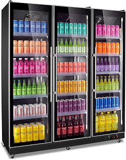 Velivi Triple Zone Commercial Refrigerator, Display Merchandiser Fridge | 42Cu.Ft Large Capacity with LED Lighting, Auto Defrost, Adjustable Shelves & Casters, 32-50°F, Merchandiser Refrigerator