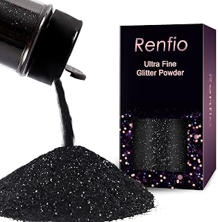 Renfio Ultra Fine Metallic Resin Glitter Powder 2.11 Oz (60g) | PET Flakes Crafts Sequins 1/128" Black Glitter Epoxy Chips Flakes for Tumblers Slime Halloween Decorations - Deep Black