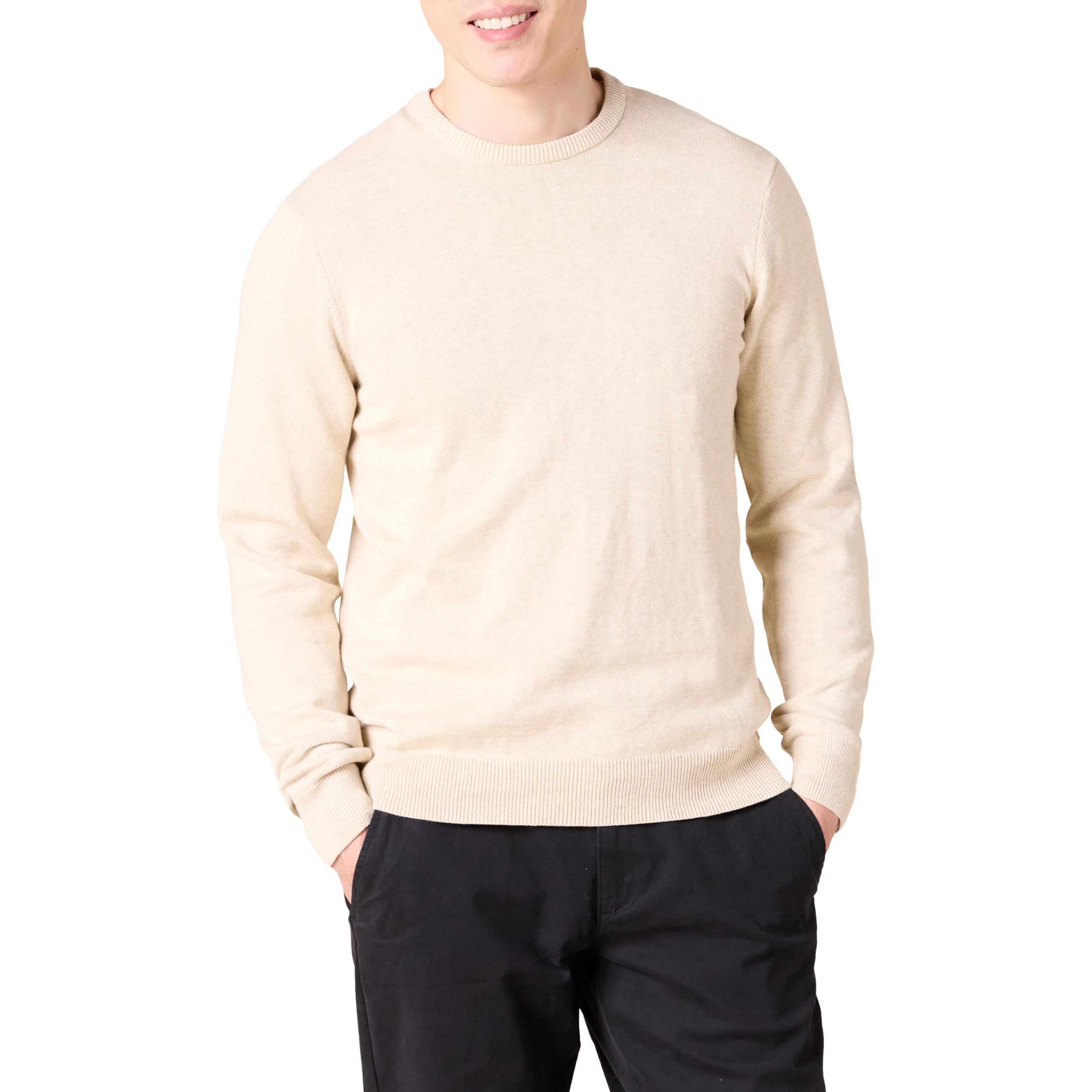 Amazon Essentials Men's Cable Knit Long-Sleeve Crewneck Sweater, 100% Cotton, Bi