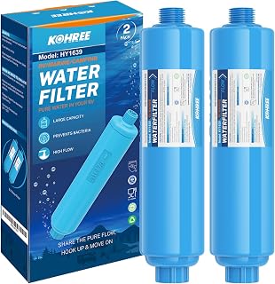 Kohree RV Water Filter, NSF Certified Inline Water Filter, BPA Free, 2 Pack | Reduces Chlorine, Heavy Metals, Bad Taste & Odor, GAC & KDF Filtration, RV Accessories Ideal for Campers, Marine, Garden Hose