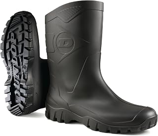 DUNLOP Dee - Stivali di gomma impermeabili per uomo e donna - Stivali da pioggia leggeri - punta morbida - polpaccio largo - PVC - colore verde/nero - taglie 37