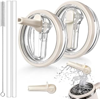 ANTAND 2 Pack Detachable Flip Straw Lid Replacement 40 oz for Stanley Quencher H2.0 ProTour | Stanley Cup Accessories, Flip Top, Deep Cleaning, Leakproof, Spill Proof, BPA Free (Beige, Beige)