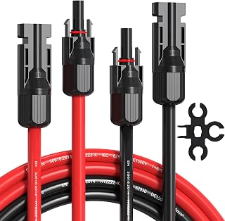 10AWG Solar Extension Cable 65 Feet-10 Gauge Solar Panel Extension Cables Wire Both End with Solar Connector for Roof Kits, Marine, RV, and Boat Solar System (Red & Black)