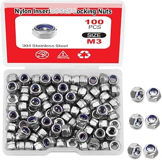 100pcs M3 x 0.5mm Nylon Insert Self Lock Nuts Hex Lock Nuts Assortment 304 Stainless Steel Self Clinching Nut Finish Hex Lock Nuts Plain Finish Insert Hex with Storage Box