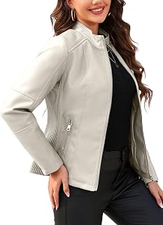 Bellivera Faux Leather Women Motorcycle Stand Collar Jacket