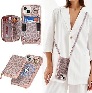 Cavor iPhone 15 Wallet Case with Card Holder for Women, iPhone 15 Case with Strap, Phone Case with Lanyard Strap, Magnetic Detachable Compatible with