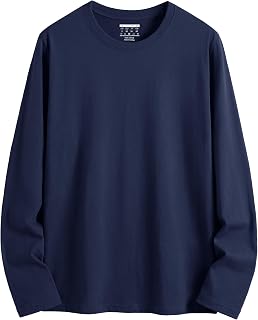 KEFITEVD Men's Long Sleeve T-Shirt, Lightweight, Tee, Large Size, Long, Solid, Sweat-Absorbing, Loose Fit, Breathable, Golf, Cotton, Crew Neck, Spring, Summer, Fall