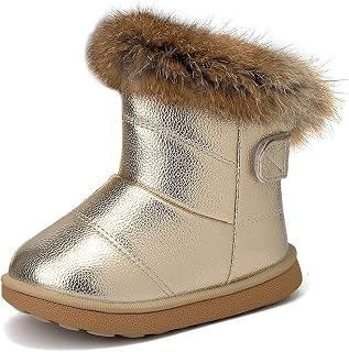 KVbabby Girls’ Warm Lined Snow Boot, Waterproof Winter Shoes for Children and Babies, PU Leather, Toddler Shoes, Soft Soles, Slip-On Boots, gold, 26 EU
