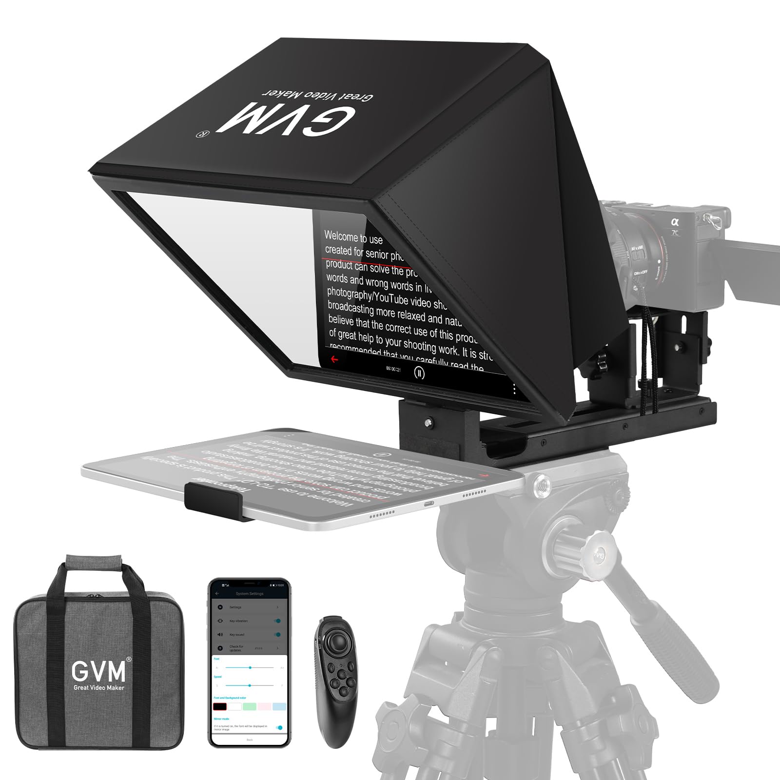 GVM 12" Teleprompter for iPad Tablet Phone DSLR Camera, Collapsible Teleprompter
