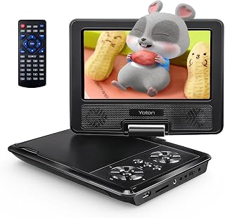 YOTON 9.5" Portable DVD Player, 7.5" Swivel Screen, Kids Car Travel, Black | 4–6h battery, TV sync, SD card, USB, multiple disc formats, road trips, flights, bedrooms, family travel