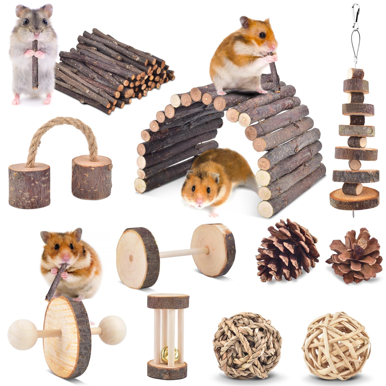 ERKOON 11 Pack Chinchillas Chew Toys, Toys Accessories for Teeth Care, Natural A