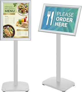 Heavy Duty Pedestal Sign Holder Stand 11x17 Inch, Floor Standing Sign Holder with Weighted Base, Vertical & Horizontal Poster Display Stand for Advertising, Restaurant Menu, Store, Office, Silver