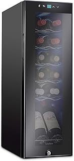 Ivation 12 Bottle Compressor Wine Cooler, Freestanding Fridge w/Lock, Black | Small, quiet wine refrigerator and cellar with a UV glass door, LED lighting, and 41-64F digital temperature control.