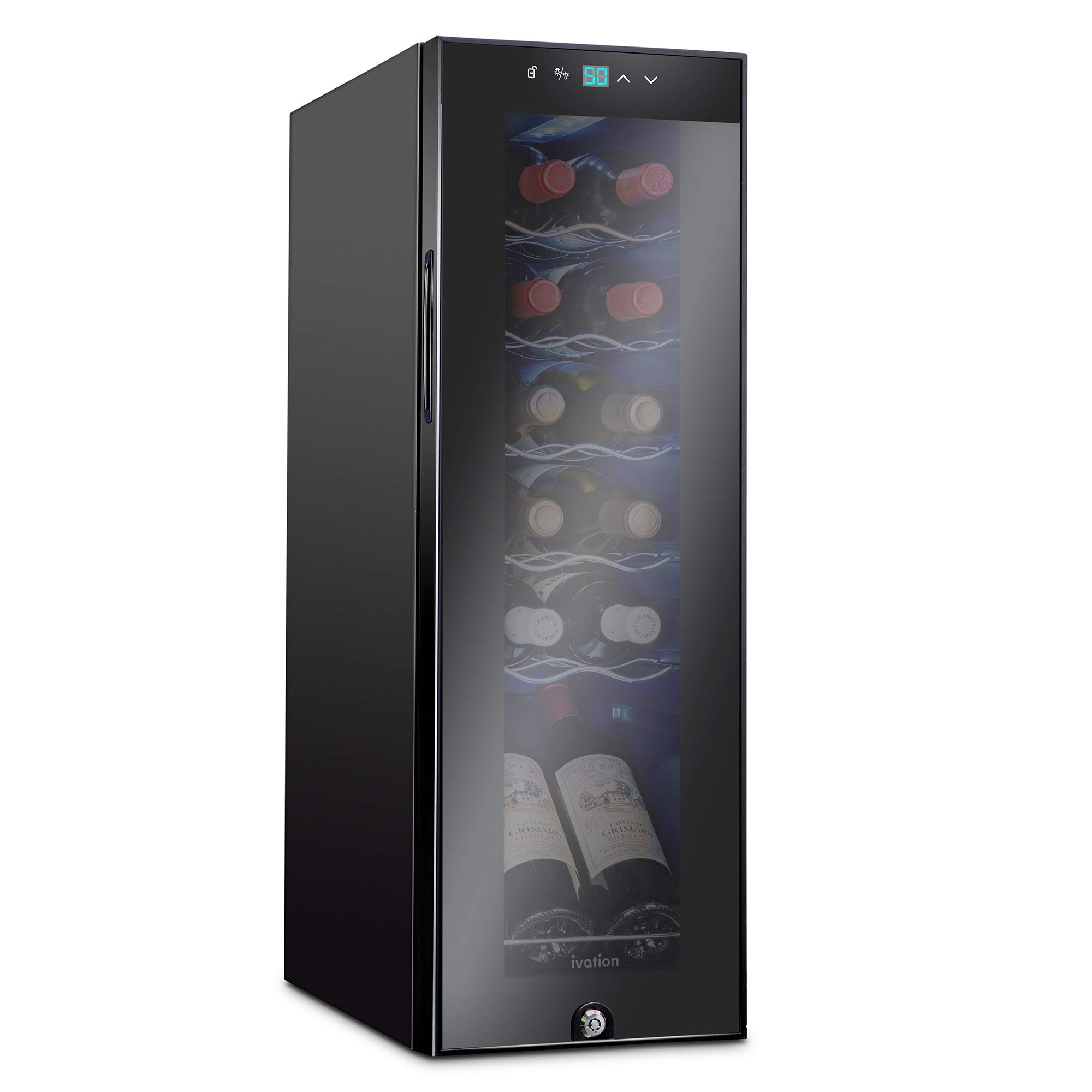Ivation 12 Bottle Compressor Wine Cooler, Freestanding Fridge w/Lock, Black | Sm