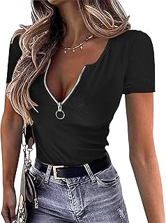 OwnTime Womens Summer Tops Sexy V Neck Short Sleeve Shirts