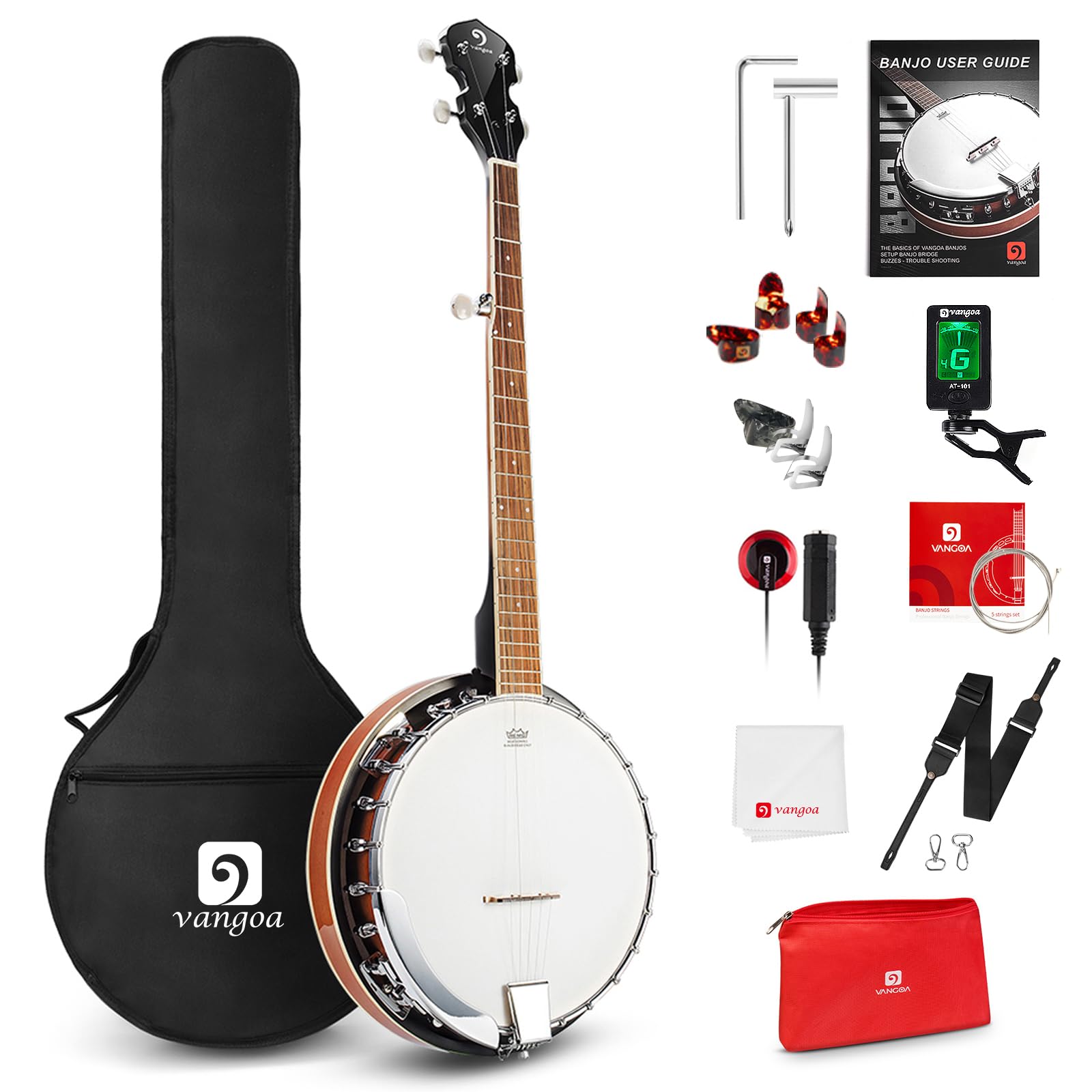 Vangoa Banjo 5 String Full Size Banjos Set with Resonator, Remo Head, Beginner B