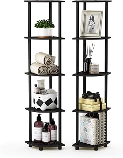 Furinno TURN-N-TUBE Corner Shelf Set of 2, 5-Tier Corner Bookshelf, Open Storage Shelves, for Organization and Storage, Living Room, Home Office, Garage, Espresso