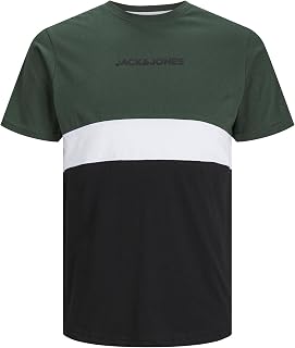 JACK & JONES Men's Plus Size Collar Block Tee with Logo Print Crew Neck Style JJEREID.