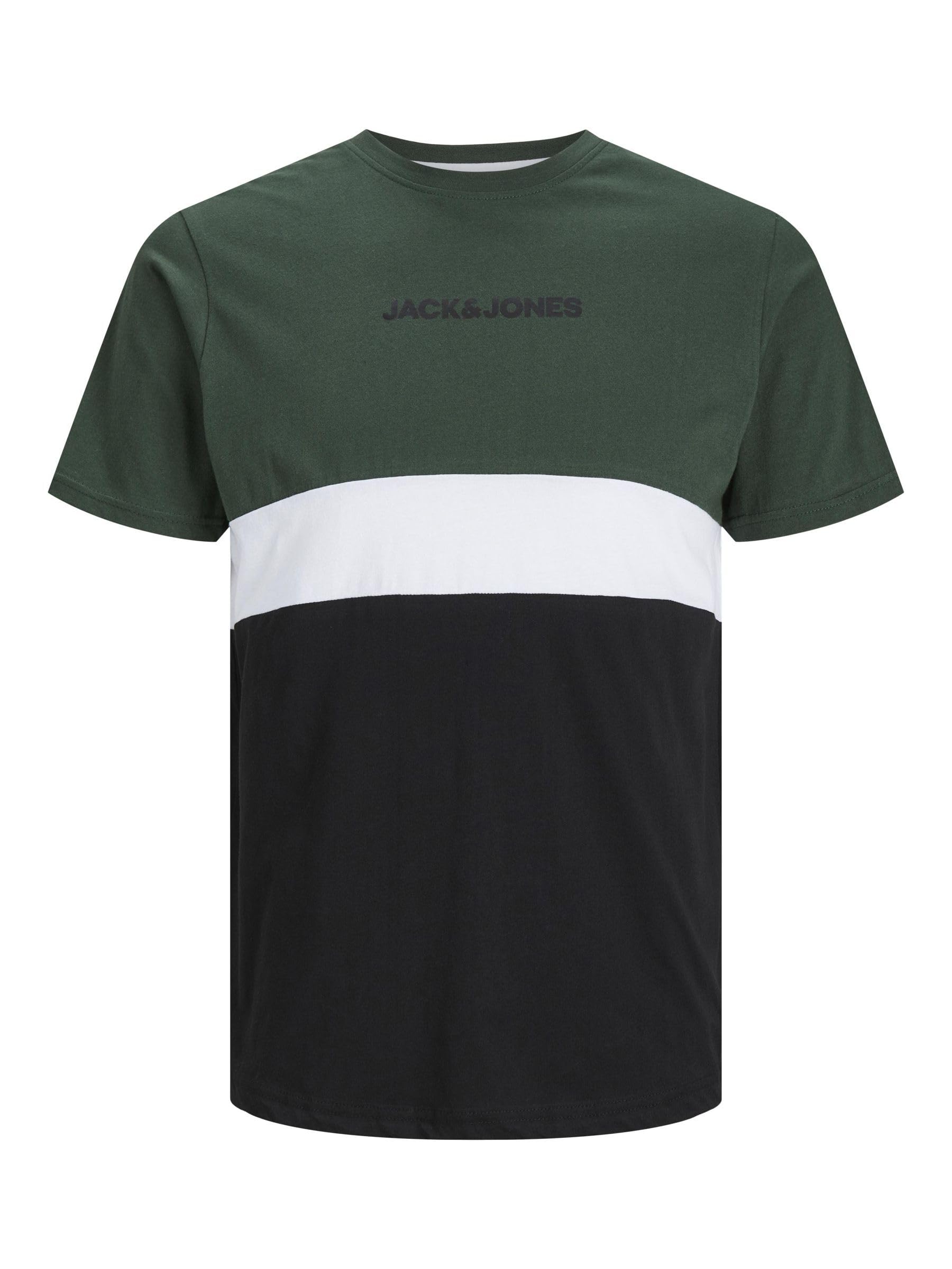 JACK & JONES Men's Plus Size Collar Block Tee with Logo Print Crew Neck Style JJ