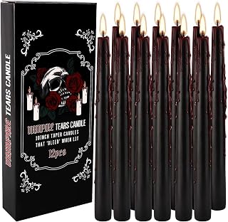 Vampire Tears Bleeding Taper Candles - 12 Pack 10 Inch Black Dripping Red Wax Candles, Gothic Halloween Decor, Spooky Dinner Table Centerpieces for Halloween Party, Witchcraft, Divination Rituals