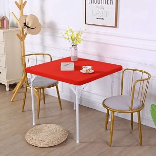 JISEN Square Fitted Table Cover Card Tablecloth 34x34 Inch Red
