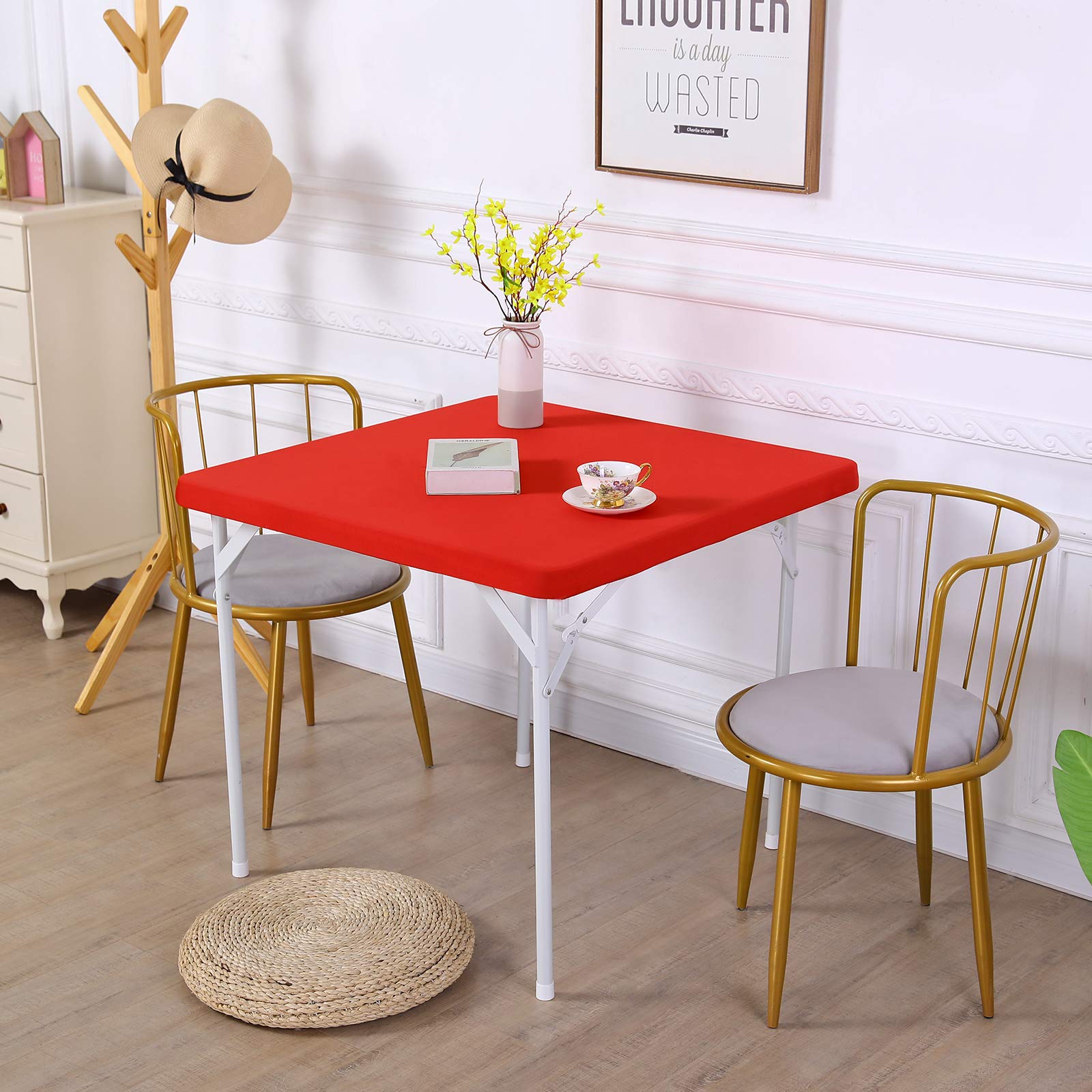 JISEN Square Fitted Table Cover Card Tablecloth 34x34 Inch Red