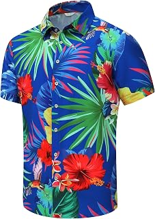 SheLucki Hawaiian Shirt Men Unisex Summer Beach Casual Short Sleeve Button Down Shirt Printed Palm Shadow Design